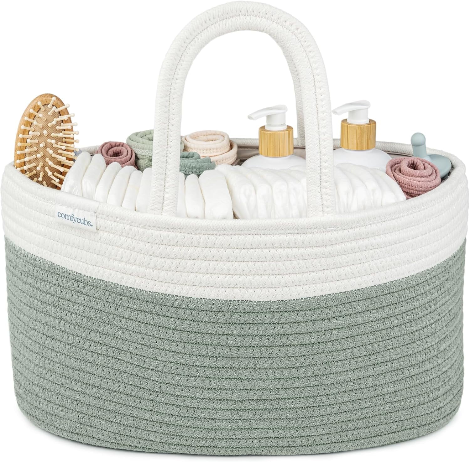 Comfy Cubs Diaper Caddy Organizer for Baby - Large Portable with Dividers for Diapers & Wipes, Sage