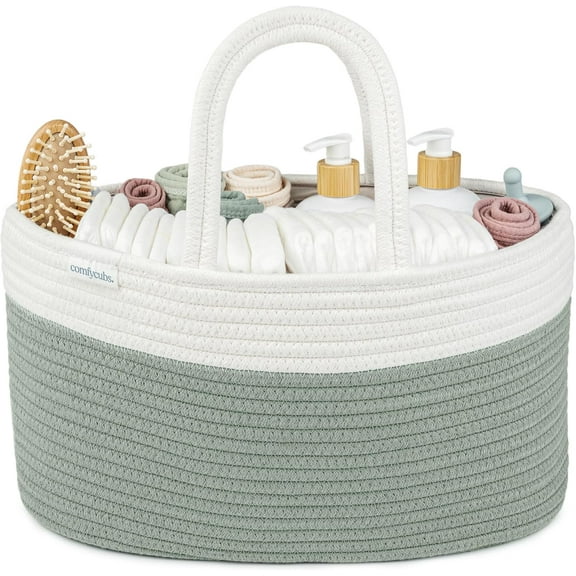 Comfy Cubs Diaper Caddy Organizer for Baby - Large Portable with Dividers for Diapers & Wipes, Sage