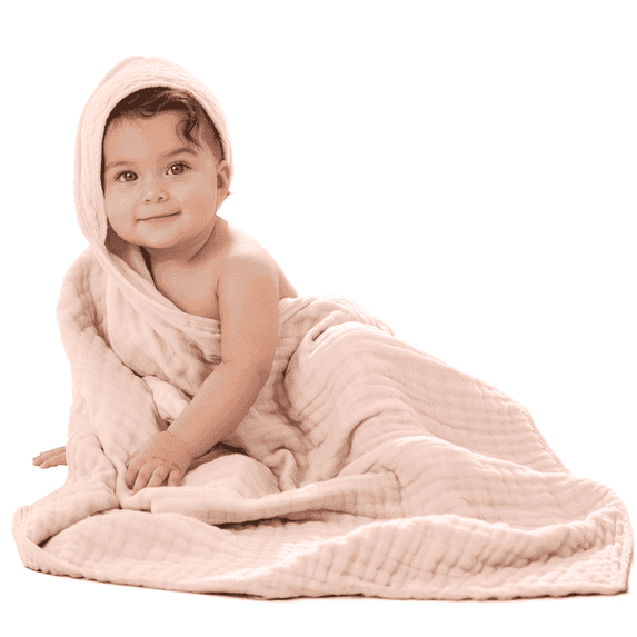 Comfy Cubs Hooded Baby Towels 1-Pack, Large 32" x 32" - 6 Layer, 100% Muslin Cotton, Blush