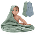 thumbnail image 1 of Comfy Cubs Hooded Baby Towels 2-Pack, Large 32" x 32" - 6 Layer, 100% Muslin Cotton, Pacific Blue and Fern, 1 of 7