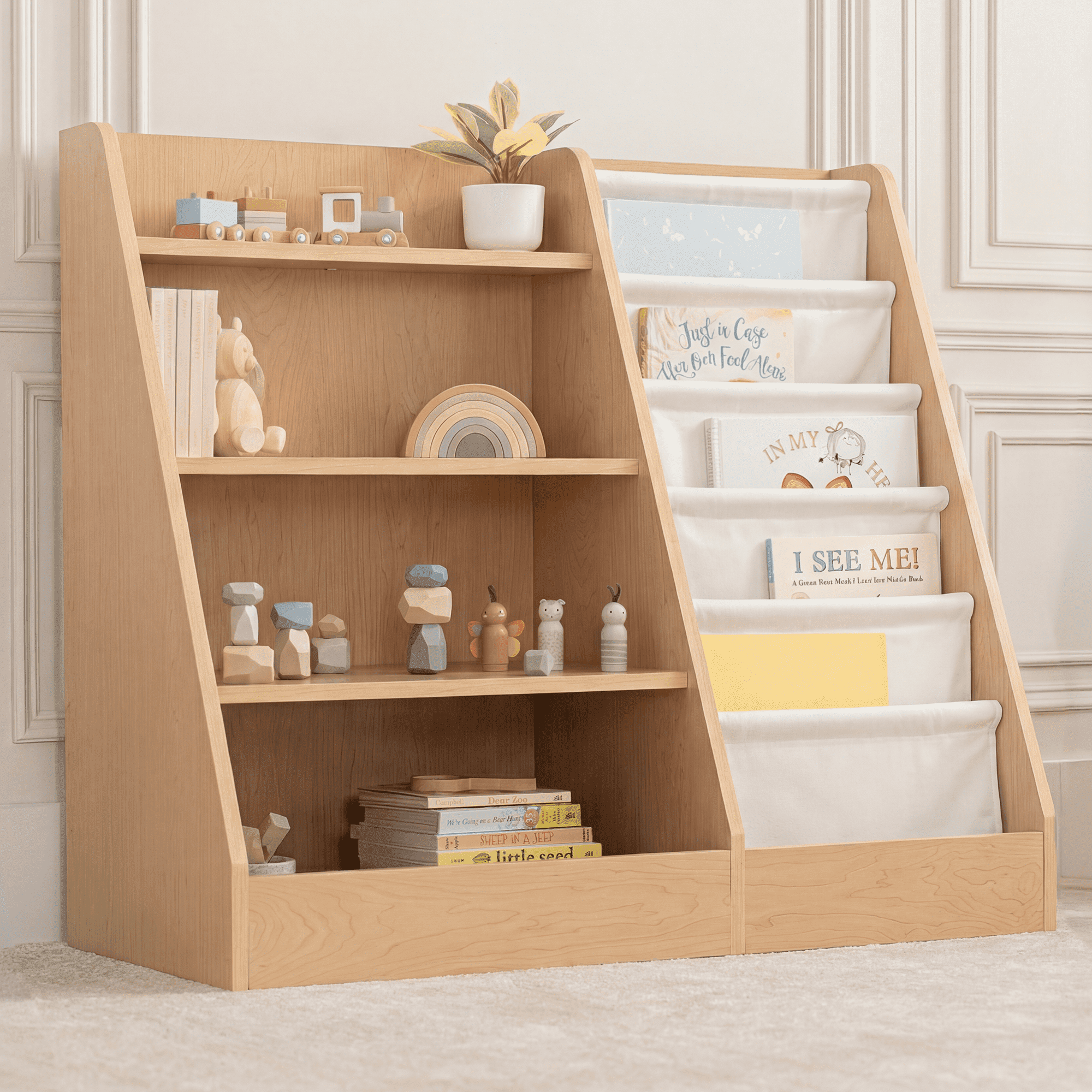 Comfy Cubs Kids Bookshelf 35.2 x 15.7 x 31.5 in - Montessori Book Shelf Storage Organizer - Wood