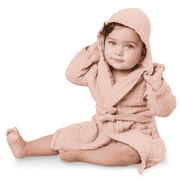 Comfy Cubs Muslin Bath Robe for Kids, Blush 6-12 Months - 100% Cotton, 4-Layer Absorbent Fabric