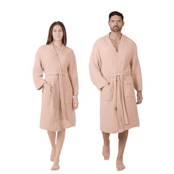 Comfy Cubs Muslin Bathrobe Small/Medium, (Blush) - 100% Cotton Robe with 4-Layer Absorbent Fabric