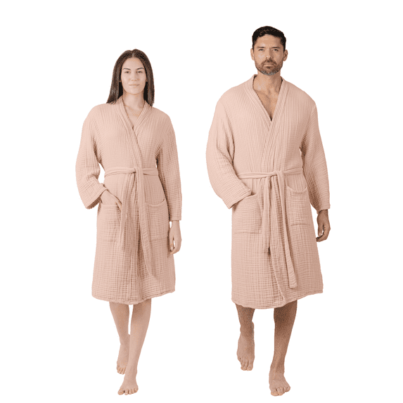 Comfy Cubs Muslin Bathrobe Small/Medium, (Blush) - 100% Cotton Robe with 4-Layer Absorbent Fabric