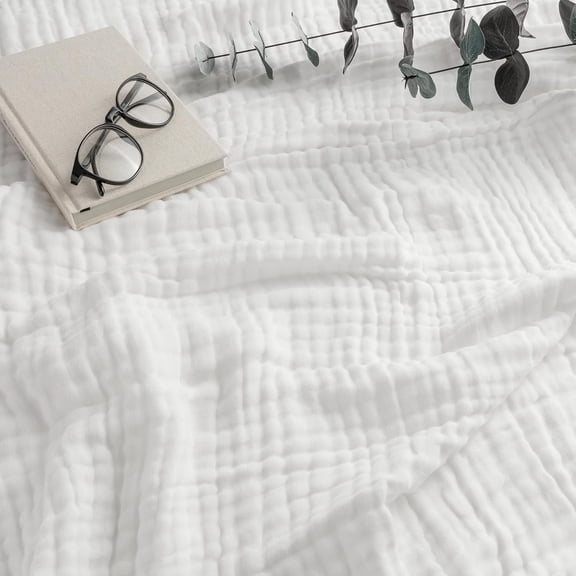 Comfy Cubs Muslin Blanket, Extra Large 90” x 90”, 6 Layer Cooling Cotton Softness (White, Queen)