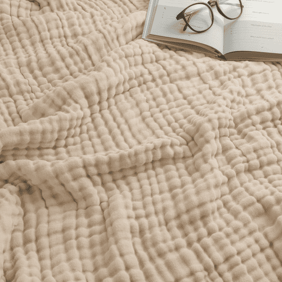Comfy Cubs Muslin Blanket, Extra Large 108” x 90”, 6 Layer Cooling Cotton Softness (Sand, King)
