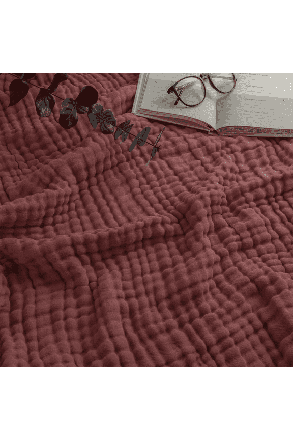 Muslin Blanket, Extra Large 108” x 90”, 6 Layer Cooling Cotton Softness (Wine, King)