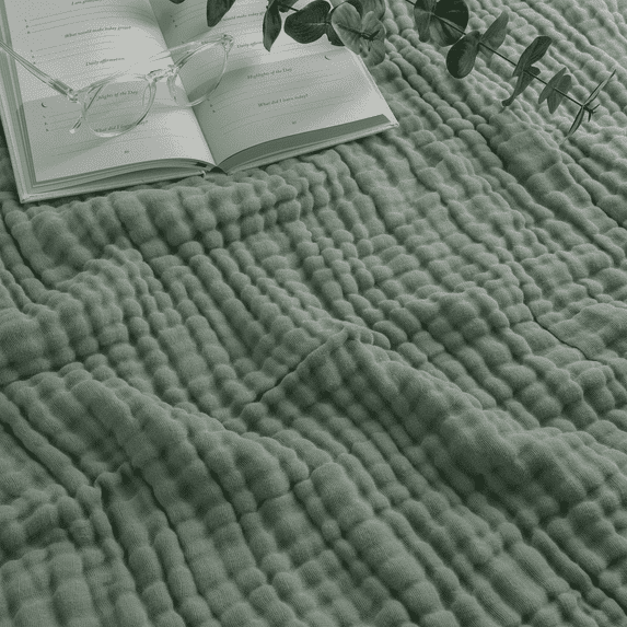 Comfy Cubs Muslin Blanket, Extra Large 90” x 90”, 6 Layer Cooling Cotton Softness (Fern, Queen)