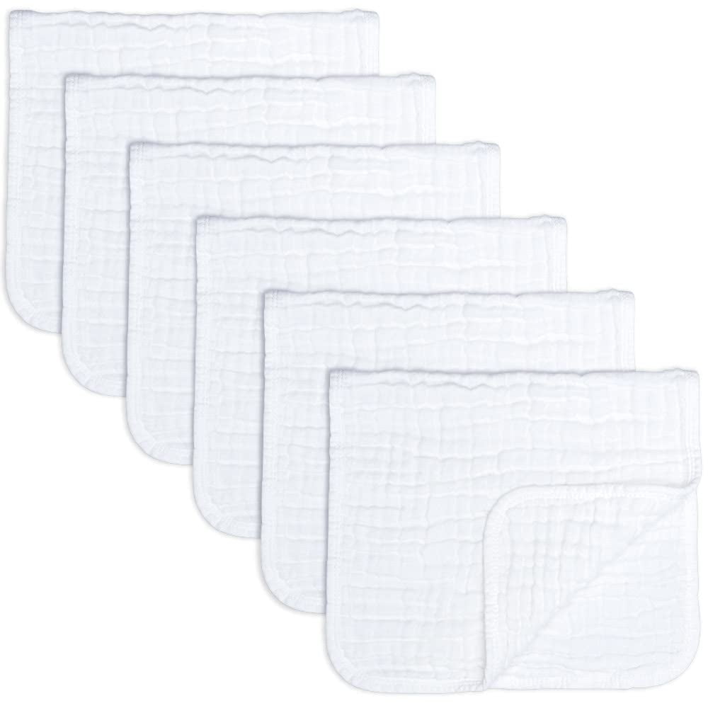 Looxii Muslin Burp Cloths 100% Cotton Muslin Cloths Large 20''x10'' Extra  Soft and Absorbent 6 Pack Baby Burping Cloth (White