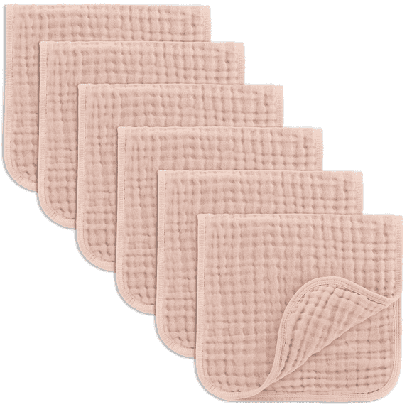 Comfy Cubs Muslin Burp Cloths - Large 100% Cotton Washcloths, 6 Layers (Blush, 6-Pack, 20" X10")