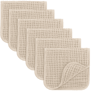 Comfy Cubs Muslin Burp Cloths - Large 100% Cotton Washcloths, 6 Layers Sand, 6-Pack, 20"X10"
