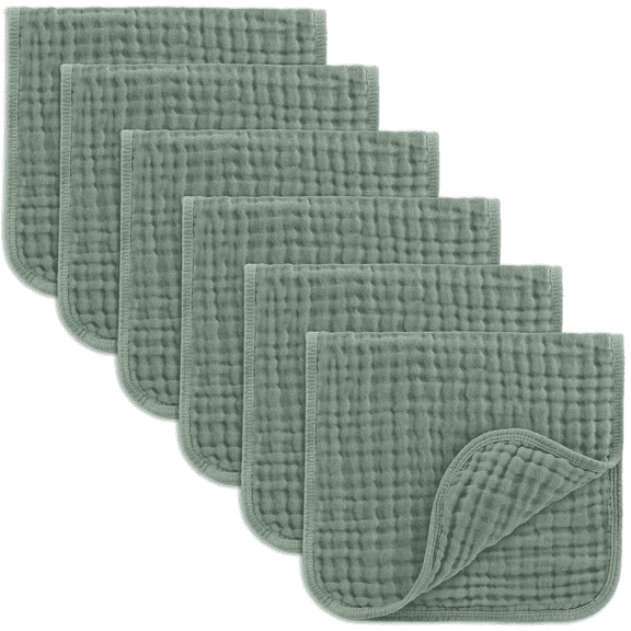 Comfy Cubs Muslin Burp Cloths - Large 100% Cotton Washcloths, 6 Layers (Fern, 6-Pack, 20"X10")