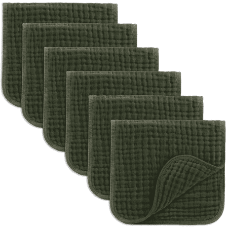 Comfy Cubs Muslin Burp Cloths - Large 100% Cotton Washcloths, 6 Layers (Kelp, 6-Pack, 20"X10")