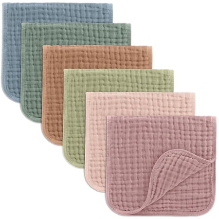 Comfy Cubs Muslin Burp Cloths - Large 100% Cotton Washcloths, 6 Layers (Multicolor, 6-Pack, 20"X10")
