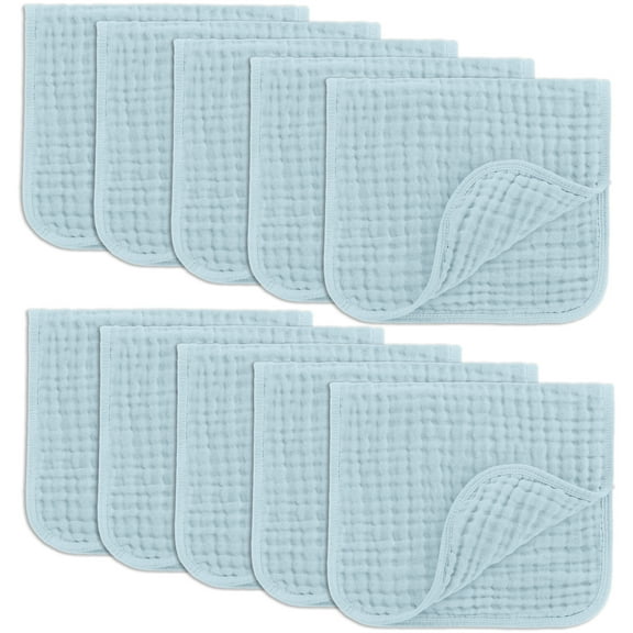 Comfy Cubs Muslin Burp Cloths - Large 100% Cotton Washcloths, 6 Layers (Sky Blue, 10-Pack, 20"X10")