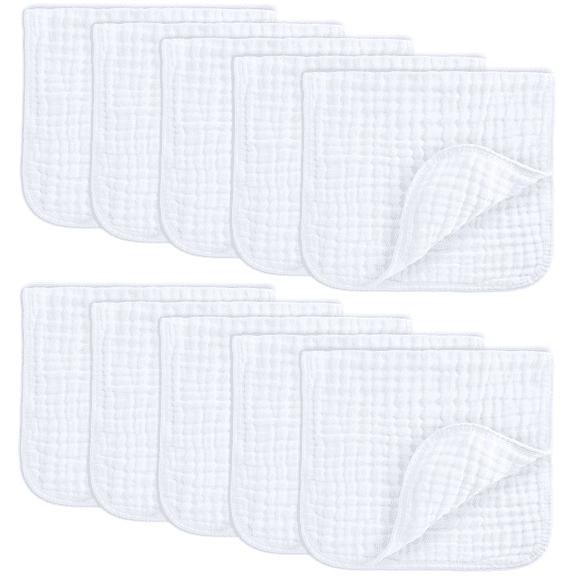 Comfy Cubs Muslin Burp Cloths - Large 100% Cotton Washcloths, 6 Layers (White, 10-Pack, 20"X10")