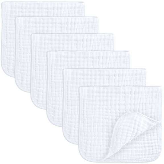 Comfy Cubs Muslin Burp Cloths - Large 100% Cotton Washcloths, 6 Layers (White, 6-Pack, 20"X10")