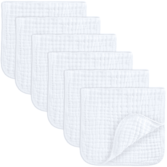Comfy Cubs Muslin Burp Cloths - Large 100% Cotton Washcloths, 6 Layers (White, 6-Pack, 20"X10")