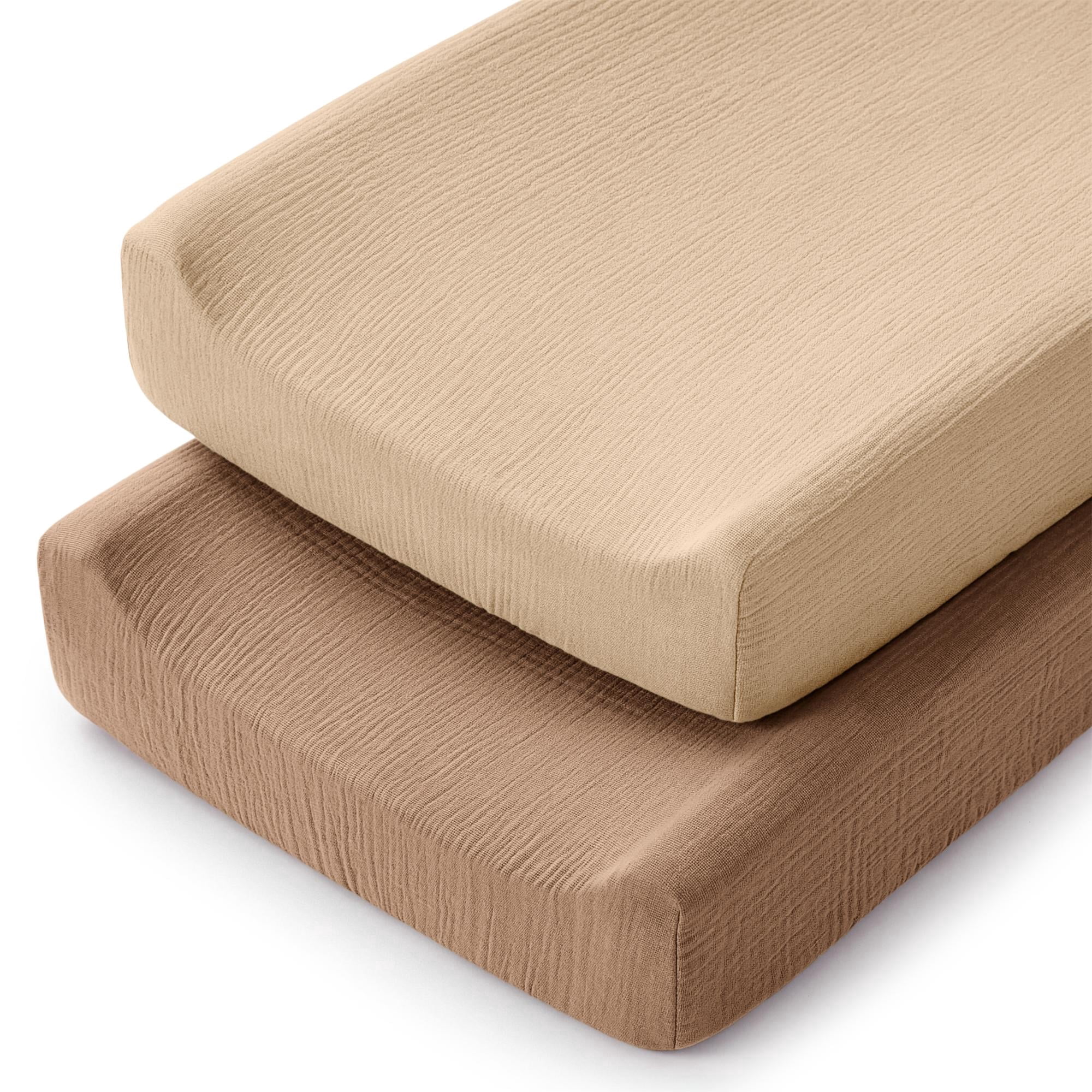 Comfy Cubs Muslin Changing Pad Cover, Soft Changing Station Covers for Baby - 2 Pack, Cedar and Cream