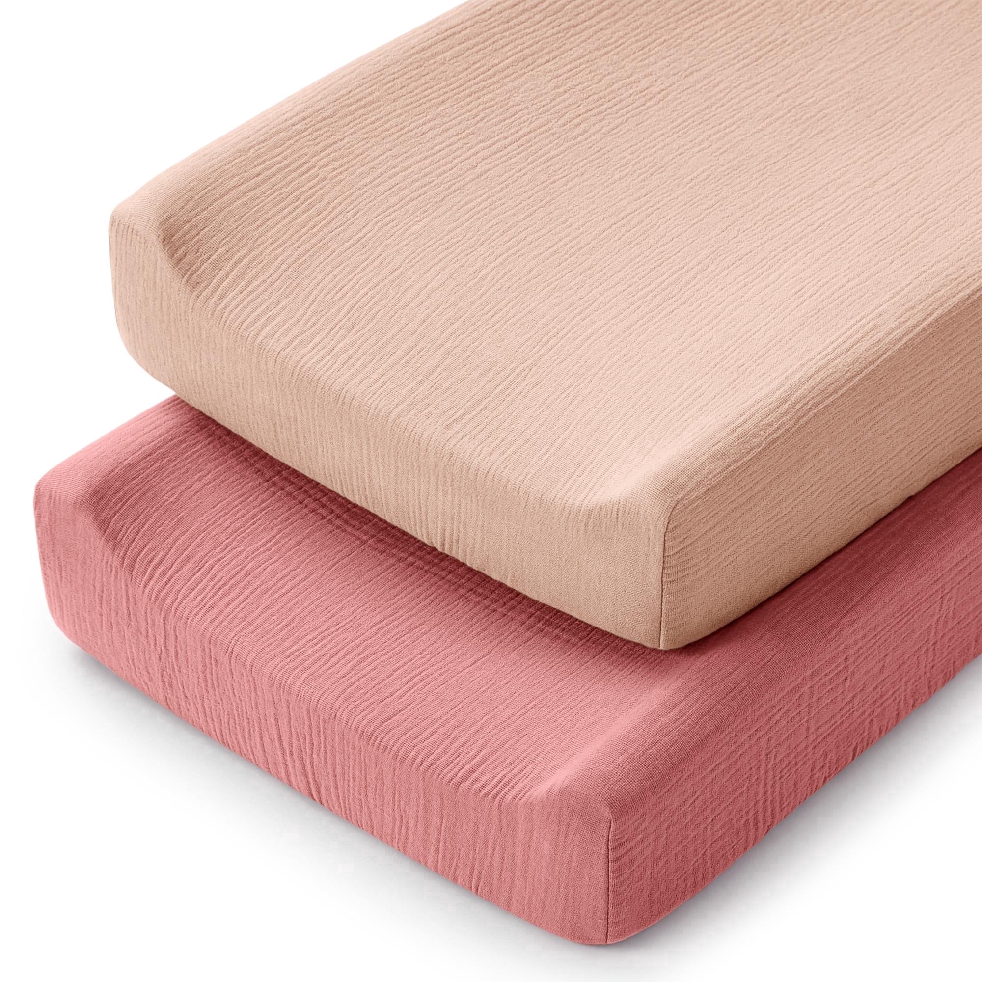 Comfy Cubs Muslin Changing Pad Cover, Soft Changing Station Covers for Baby - 2 Pack, Dusty Rose and Blush