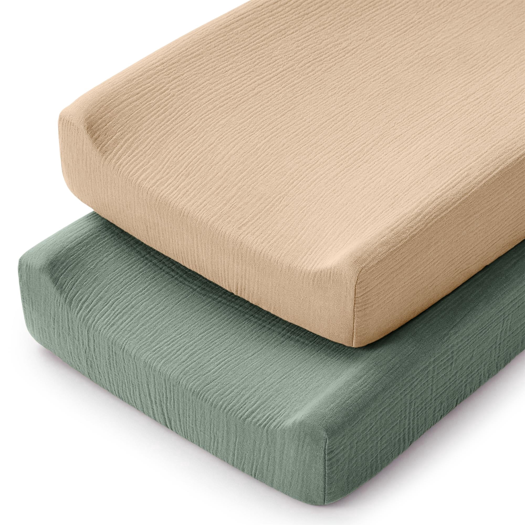 Comfy Cubs Muslin Changing Pad Cover, Soft Changing Station Covers for Baby - 2 Pack, Fern and Cream