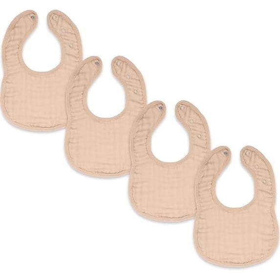 Comfy Cubs Muslin Cotton Baby Bibs, 4 Pack, Adjustable with Easy Snaps, Soft & Absorbent, Blush