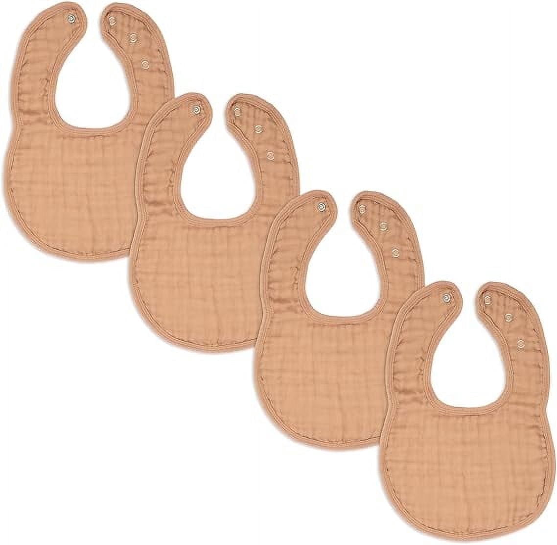 Comfy Cubs Muslin Cotton Baby Bibs, 4 Pack, Adjustable with Easy Snaps, Soft & Absorbent, Caramel