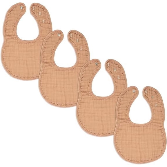Comfy Cubs Muslin Cotton Baby Bibs, 4 Pack, Adjustable with Easy Snaps, Soft & Absorbent, Caramel