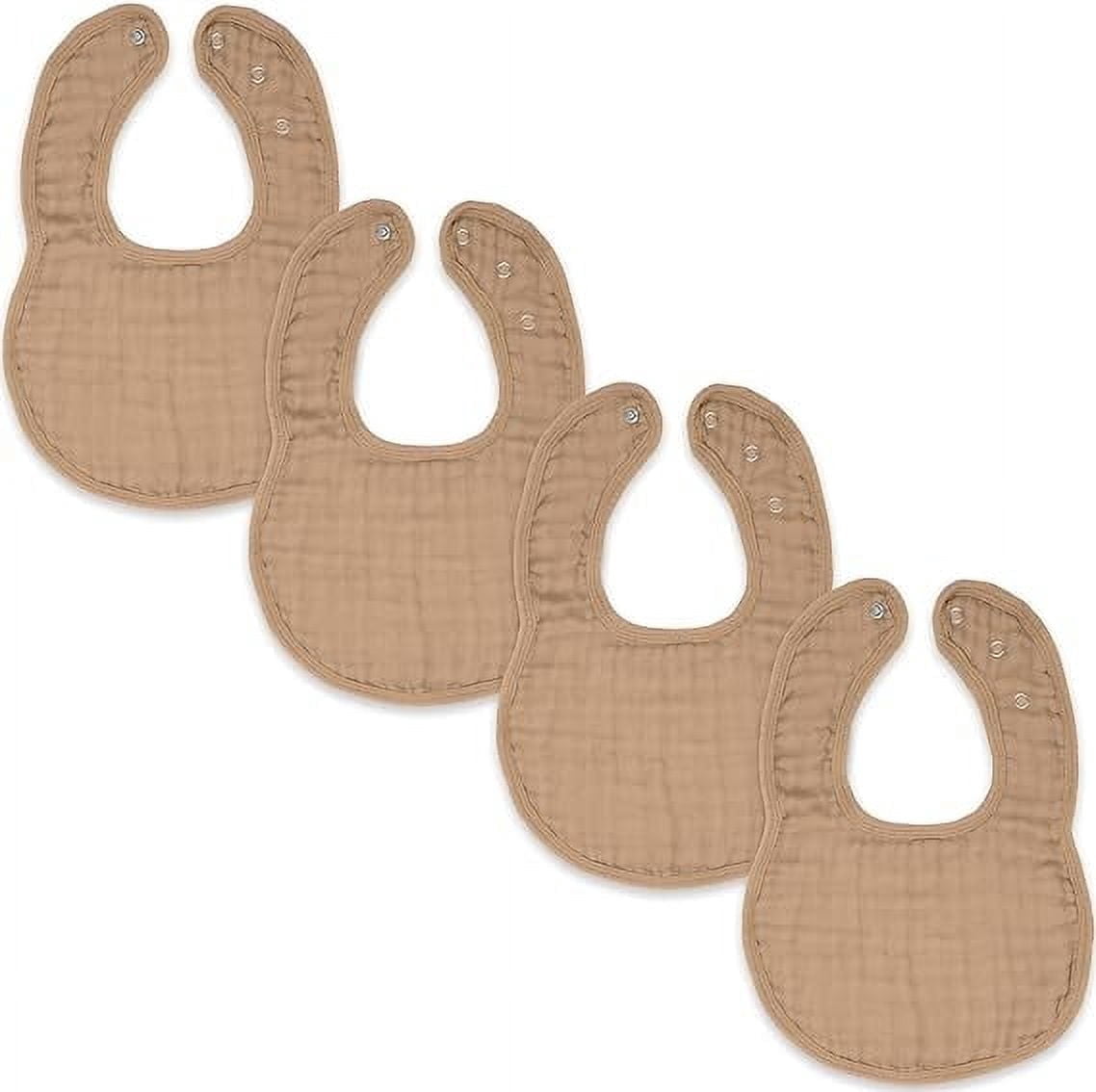 Comfy Cubs Muslin Cotton Baby Bibs, 4 Pack, Adjustable with Easy Snaps, Soft & Absorbent, Cedar