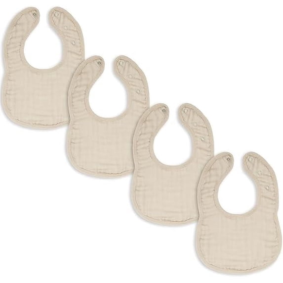 Comfy Cubs Muslin Cotton Baby Bibs, 4 Pack, Adjustable with Easy Snaps, Soft & Absorbent, Sand