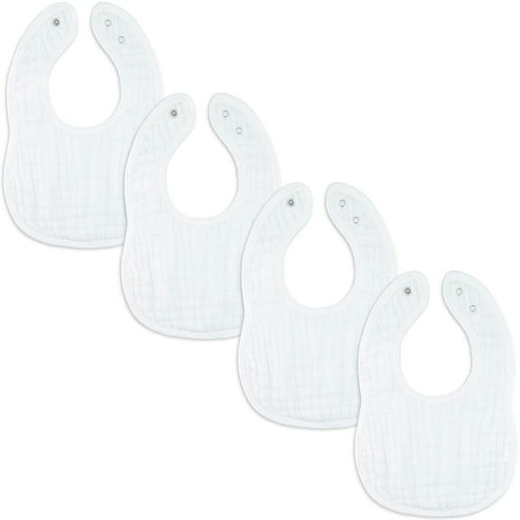 Comfy Cubs Muslin Cotton Baby Bibs, 4 Pack, Adjustable with Easy Snaps, Soft & Absorbent, White