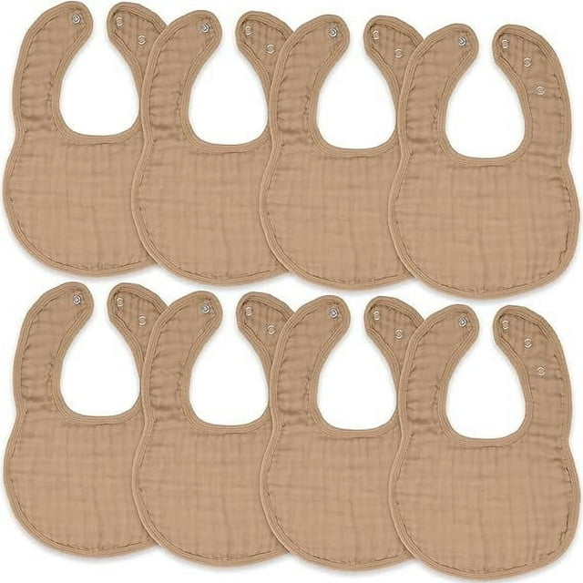 Comfy Cubs Muslin Cotton Baby Bibs, 8 Pack, Adjustable with Easy Snaps, Soft & Absorbent, Cedar