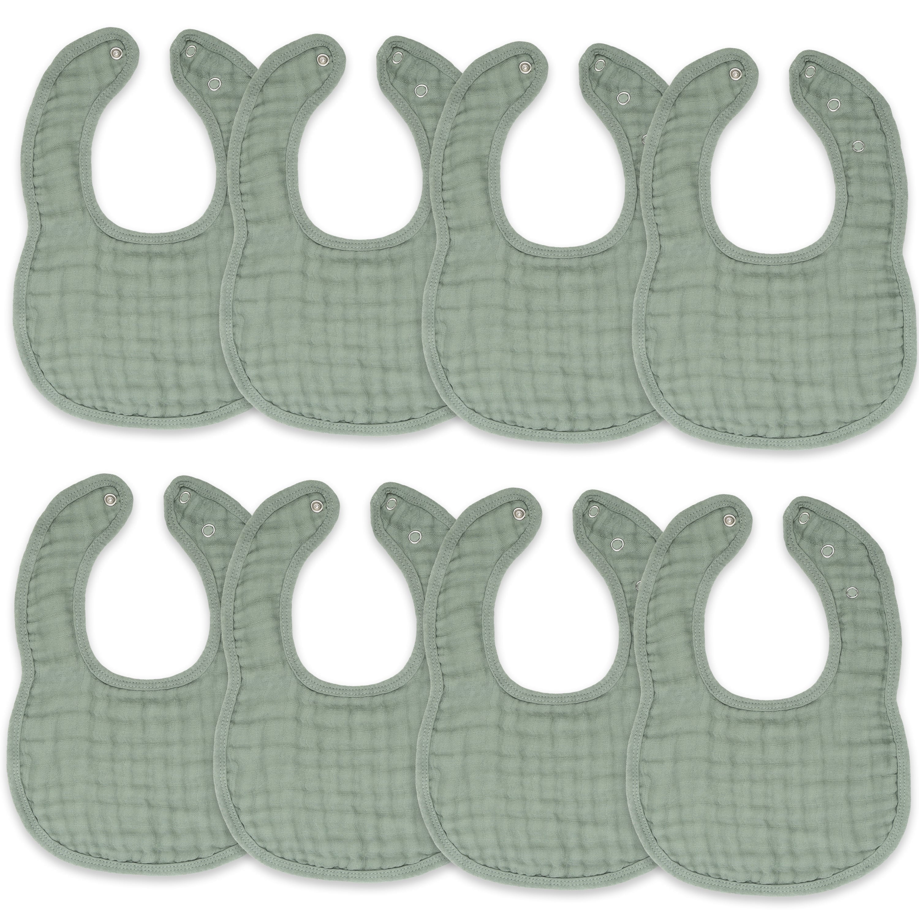 Comfy Cubs Muslin Cotton Baby Bibs, 8 Pack, Adjustable with Easy Snaps, Soft & Absorbent, Fern