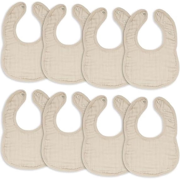 Comfy Cubs Muslin Cotton Baby Bibs, 8 Pack, Adjustable with Easy Snaps, Soft & Absorbent, Sand