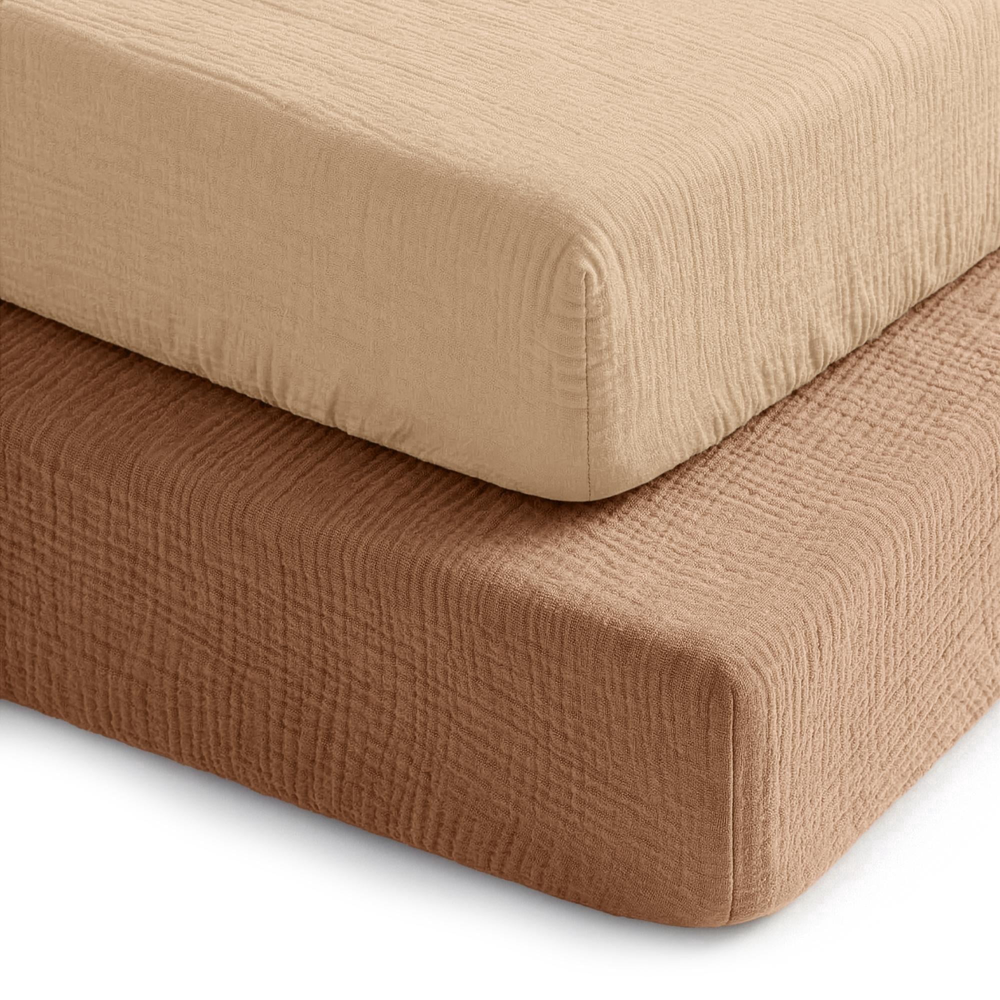 Comfy Cubs Muslin Crib Sheet, 100% Muslin Cotton Sheets for Standard Crib - 2 Pack, Cedar and Cream