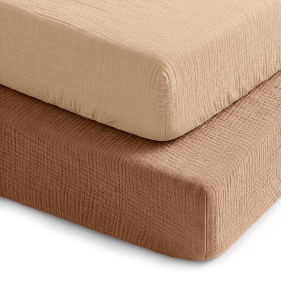 Comfy Cubs Muslin Crib Sheet, 100% Muslin Cotton Sheets for Standard Crib - 2 Pack, Cedar and Cream