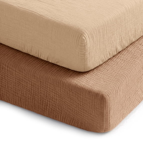 Comfy Cubs Muslin Crib Sheet, 100% Muslin Cotton Sheets for Standard Crib - 2 Pack, Cedar and Cream