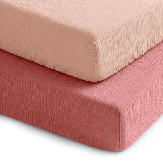 Comfy Cubs Muslin Crib Sheet, 100% Muslin Cotton Sheets for Standard Crib - 2 Pack, Dusty Rose and Blush