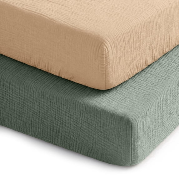 Comfy Cubs Muslin Crib Sheet, 100% Muslin Cotton Sheets for Standard Crib - 2 Pack, Fern and Cream