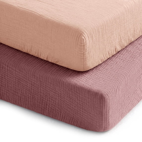Comfy Cubs Muslin Crib Sheet, 100% Muslin Cotton Sheets for Standard Crib - 2 Pack, Mauve and Blush