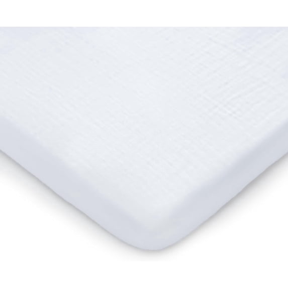 Comfy Cubs Muslin Fitted Bassinet Crib Sheet, Extra Soft 100% Muslin Cotton Bassinet Sheets (White)
