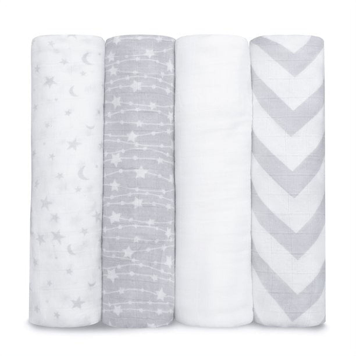 Comfy Cubs Large Grey and White Muslin Cotton Swaddle Blankets Set