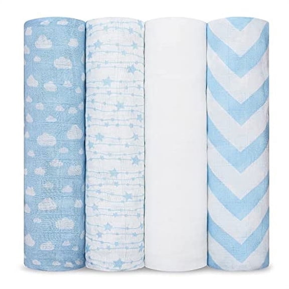 Comfy Cubs Muslin Swaddle Blankets - Neutral Receiving Blanket, Wrap for Boys & Girls (Blue)