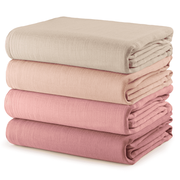 Comfy Cubs Muslin Swaddle Blankets - Neutral Receiving Blanket, Wrap for Boys & Girls (Cream, Blush, Bold Blush, Mauve)
