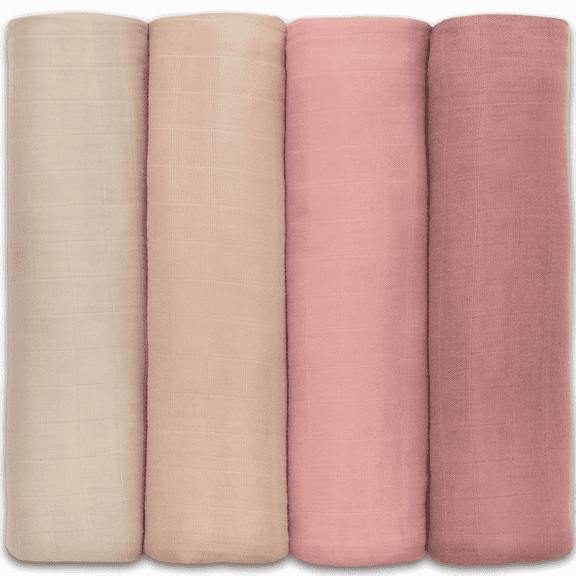 Comfy Cubs Muslin Swaddle Blankets - Neutral Receiving Blanket, Wrap for Boys & Girls (Cream, Blush, Bold Blush, Mauve)