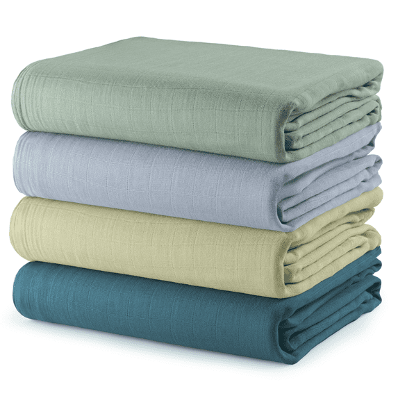 Comfy Cubs Muslin Swaddle Blankets - Neutral Receiving Blanket, Wrap for Boys & Girls (Sage, Pacific Blue, Fern, Neptune)