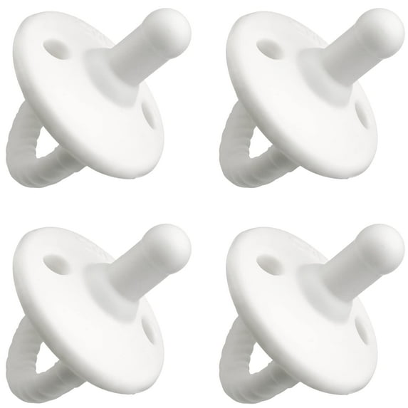 Comfy Cubs Pacifier Soother 4 Pack - 100% Food Grade Silicone, Certified BPA-Free (Stage 1, White)