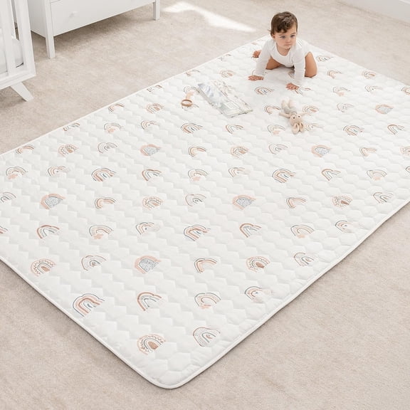 Comfy Cubs Play Mat, Rectangle (Large) 60” x 96” for Kids & Toddler, Non-Slip Bottom - Rainbow