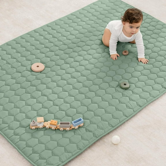 Comfy Cubs Play Mat, Rectangle (Medium) 48” x 72” for Kids & Toddler, Non-Slip Bottom - Fern