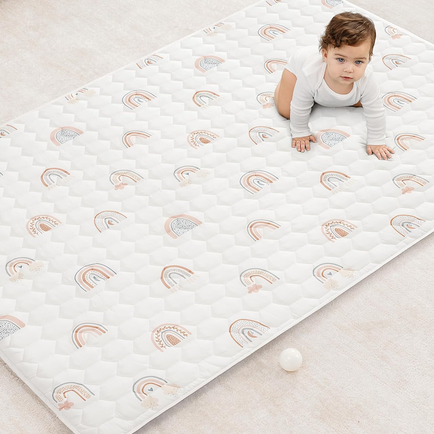 Rainbow Patterned Soft Quilted Baby Play Mat - 48" x 72"